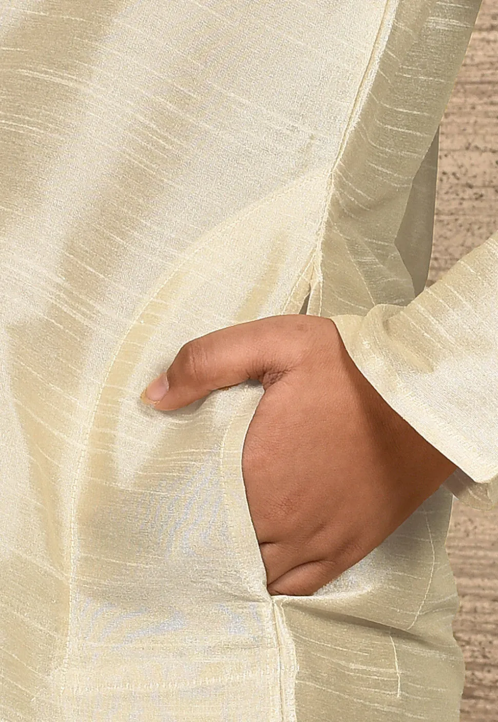 Solid Color Dupion Silk Kurta in Light Beige