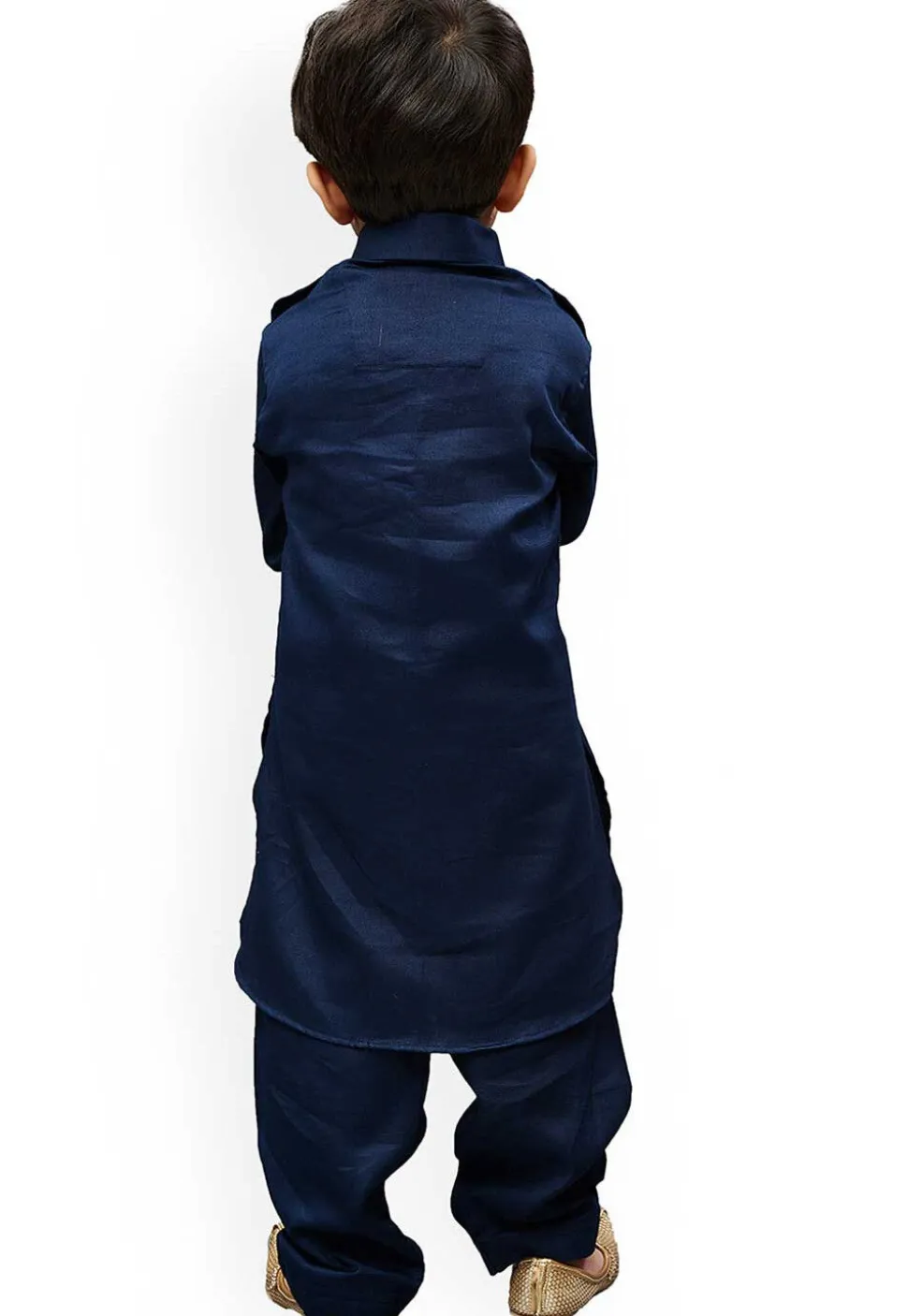 Solid Color Dupion Silk Kurta Set in Navy Blue