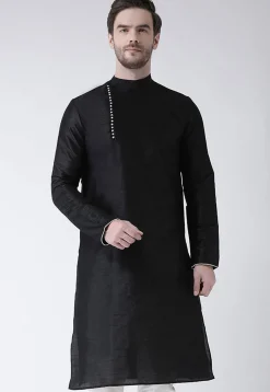 Solid Color Dupion Silk Kurta in Black