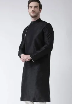 Solid Color Dupion Silk Kurta in Black