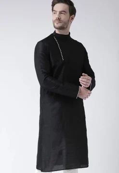 Solid Color Dupion Silk Kurta in Black