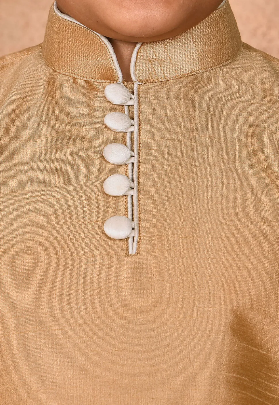 Solid Color Dupion Silk Kurta Set in Beige