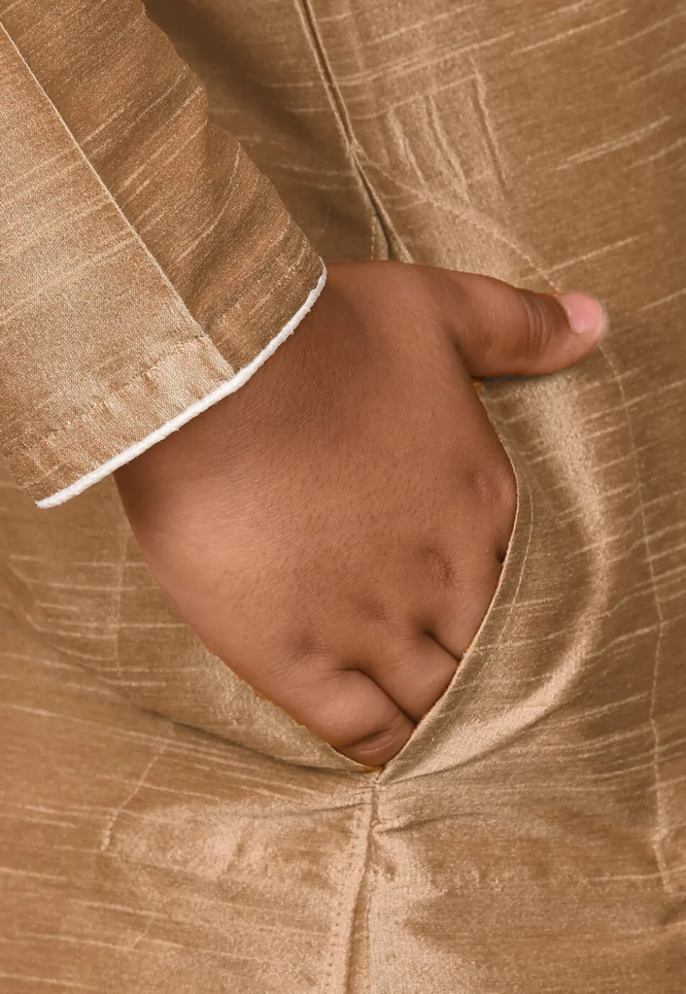 Solid Color Dupion Silk Kurta Set in Beige