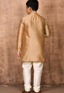 Solid Color Dupion Silk Kurta Set in Beige