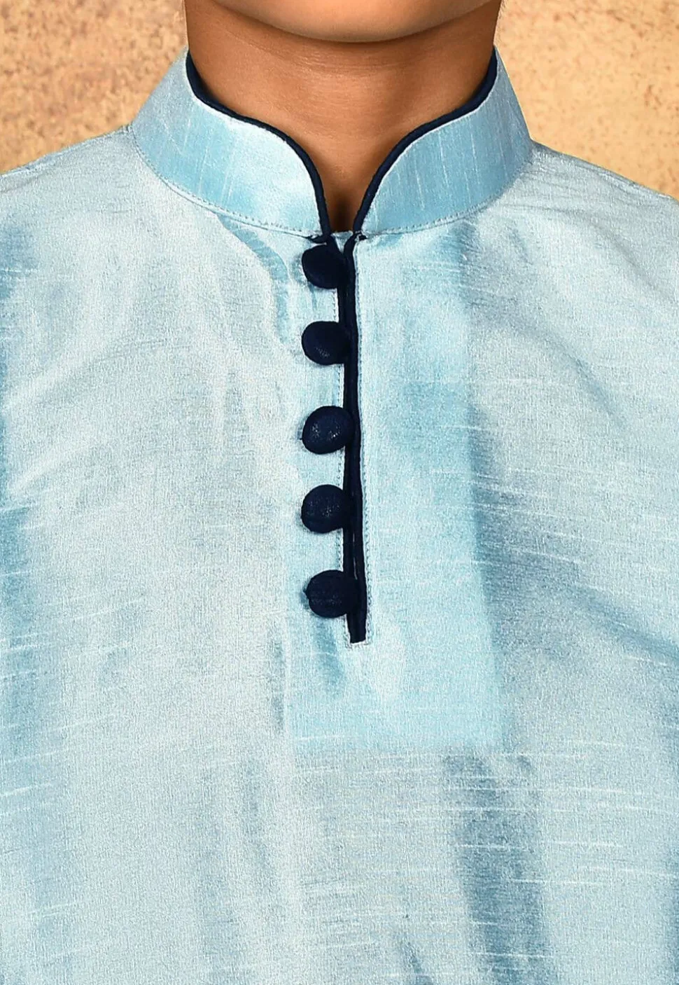Solid Color Dupion Silk Kurta in Light Blue
