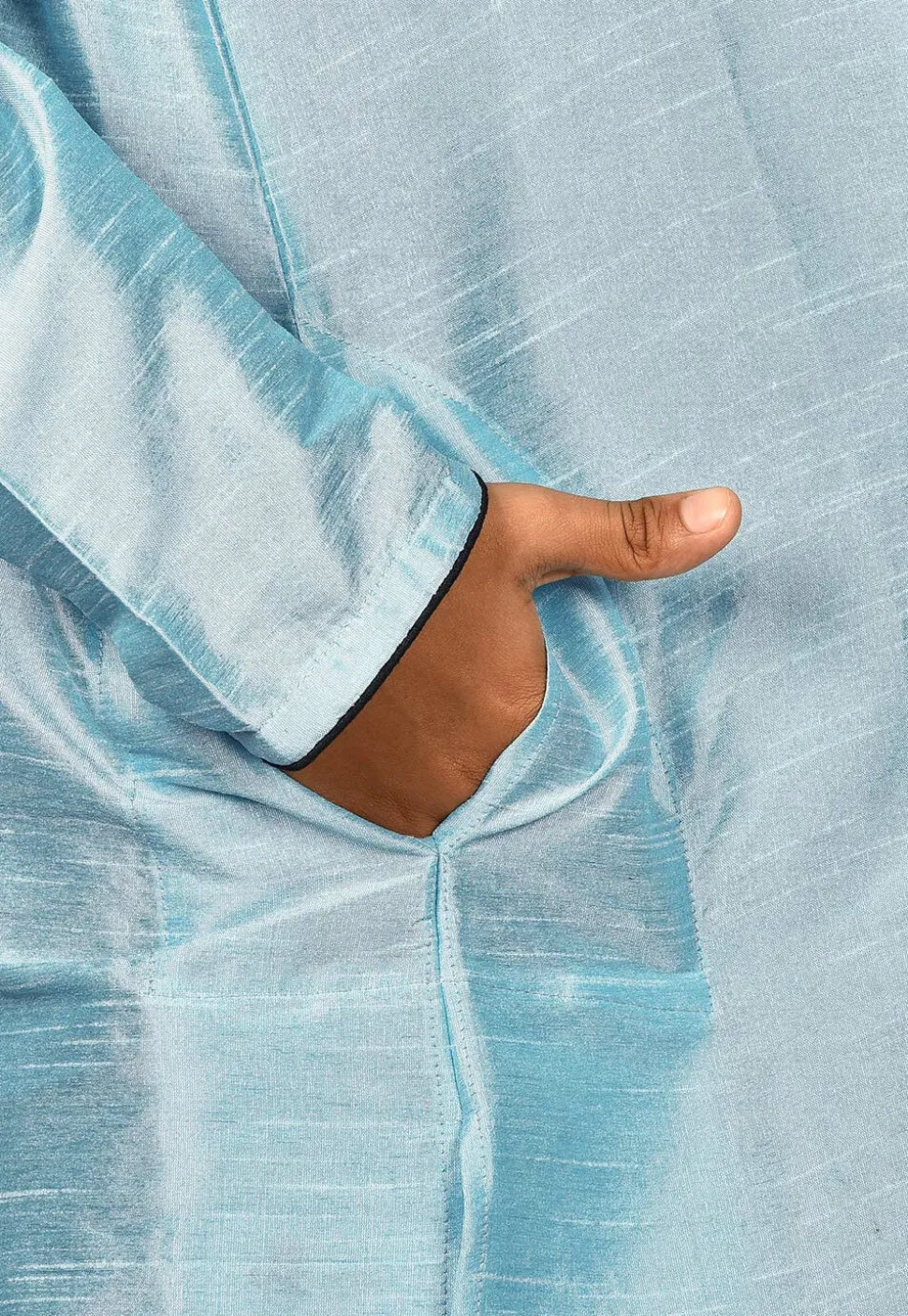 Solid Color Dupion Silk Kurta in Light Blue