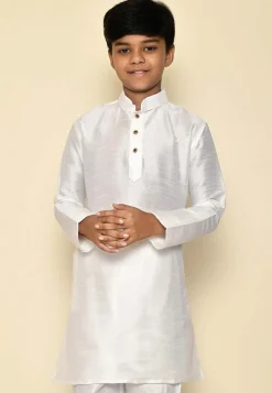 Solid Color Dupion Silk Kurta in Off White