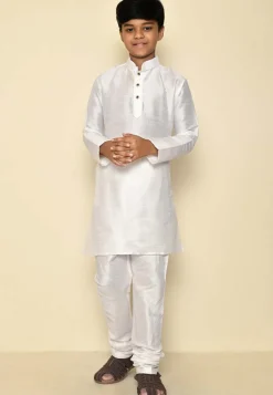 Solid Color Dupion Silk Kurta in Off White