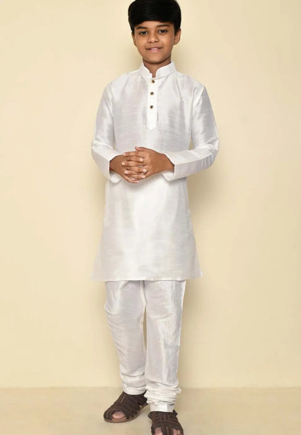 Solid Color Dupion Silk Kurta in Off White