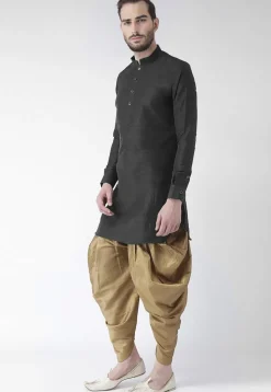 Solid Color Dupion Silk Kurta Set in Black