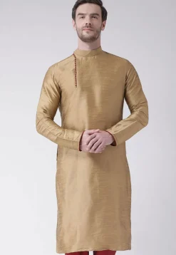 Solid Color Dupion Silk Kurta in Beige