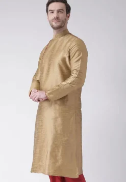 Solid Color Dupion Silk Kurta in Beige
