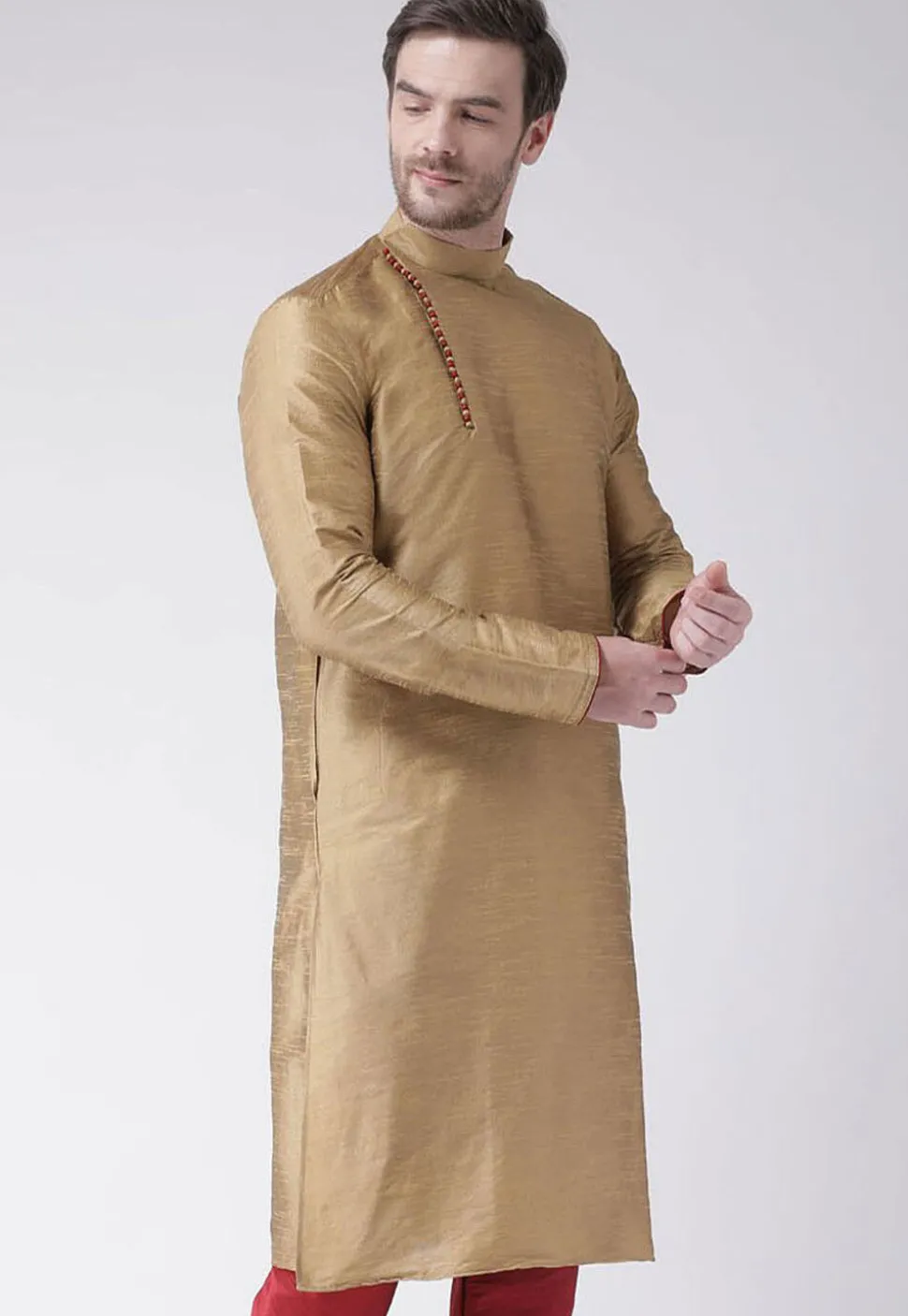 Solid Color Dupion Silk Kurta in Beige
