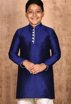 Solid Color Dupion Silk Kurta in Navy Blue