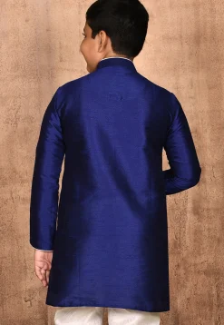 Solid Color Dupion Silk Kurta in Navy Blue
