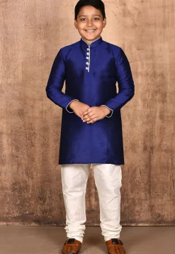 Solid Color Dupion Silk Kurta in Navy Blue