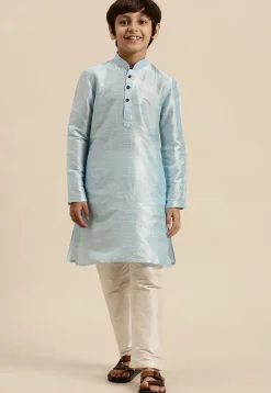 Solid Color Dupion Silk Kurta in Sky Blue