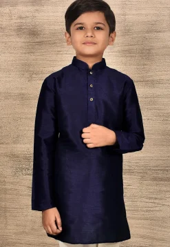 Solid Color Dupion Silk Kurta in Navy Blue