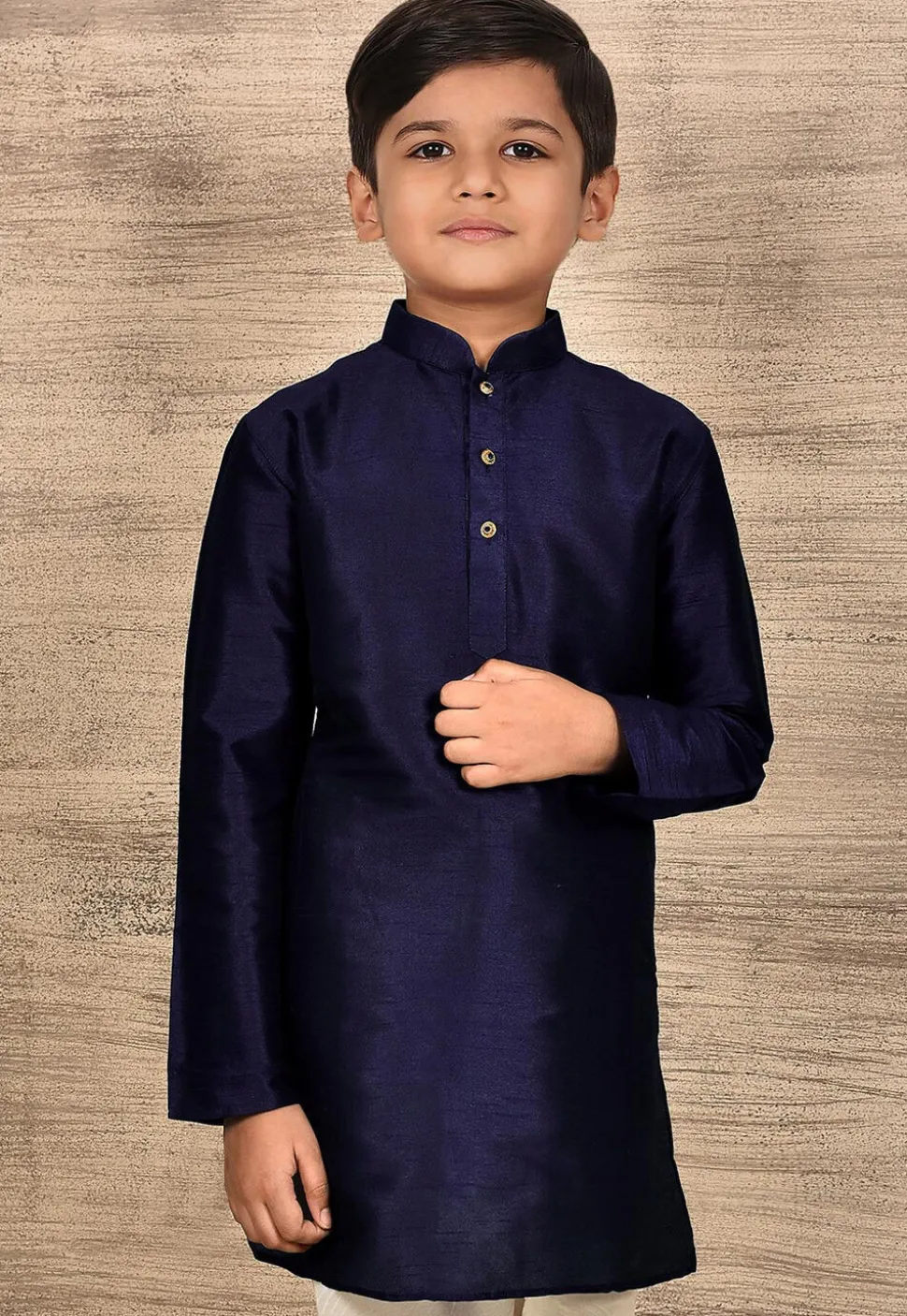 Solid Color Dupion Silk Kurta in Navy Blue