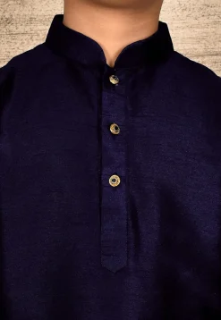 Solid Color Dupion Silk Kurta in Navy Blue