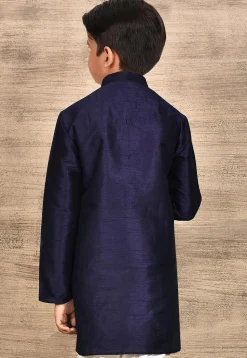 Solid Color Dupion Silk Kurta in Navy Blue