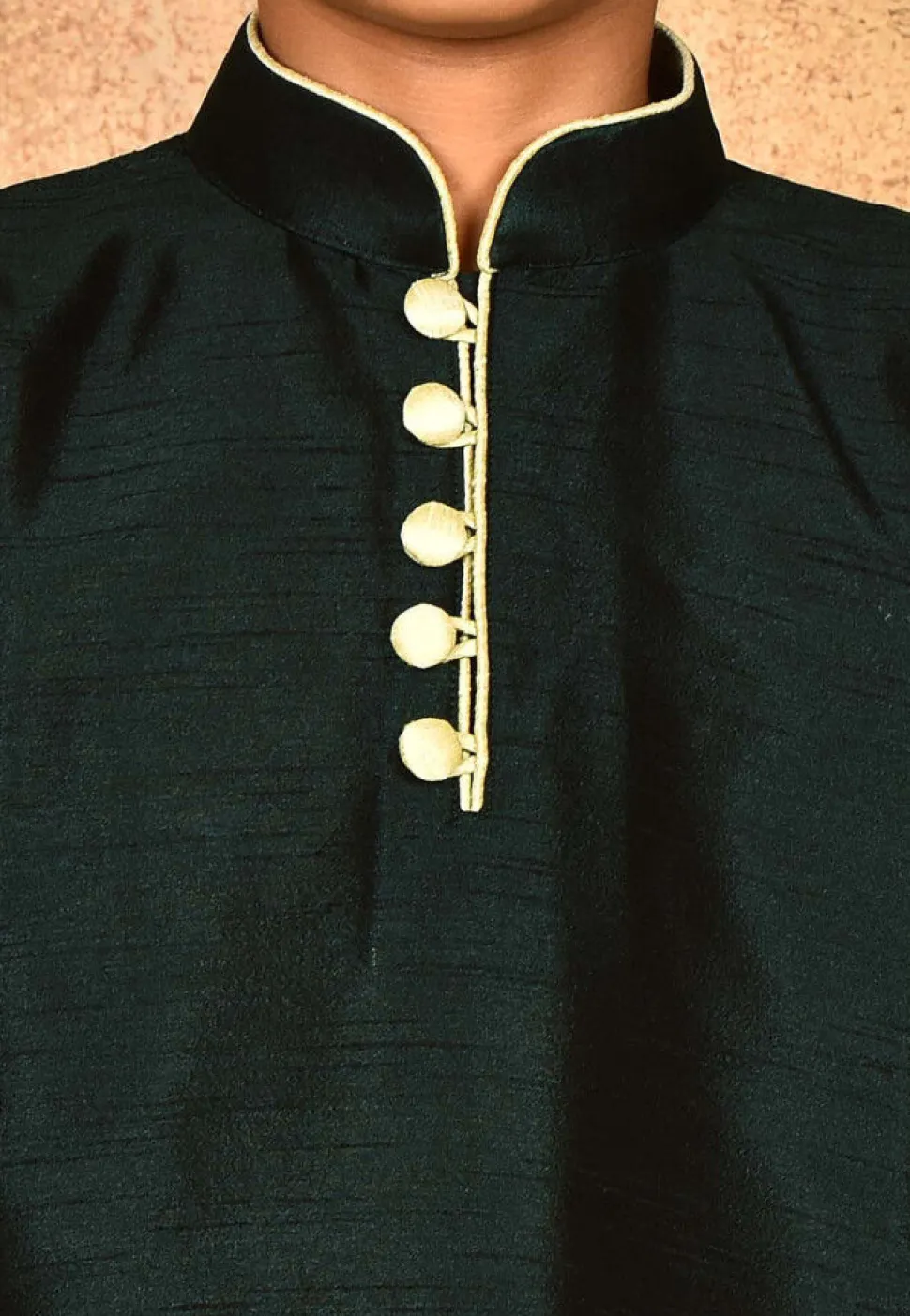 Solid Color Dupion Silk Kurta Set in Dark Green