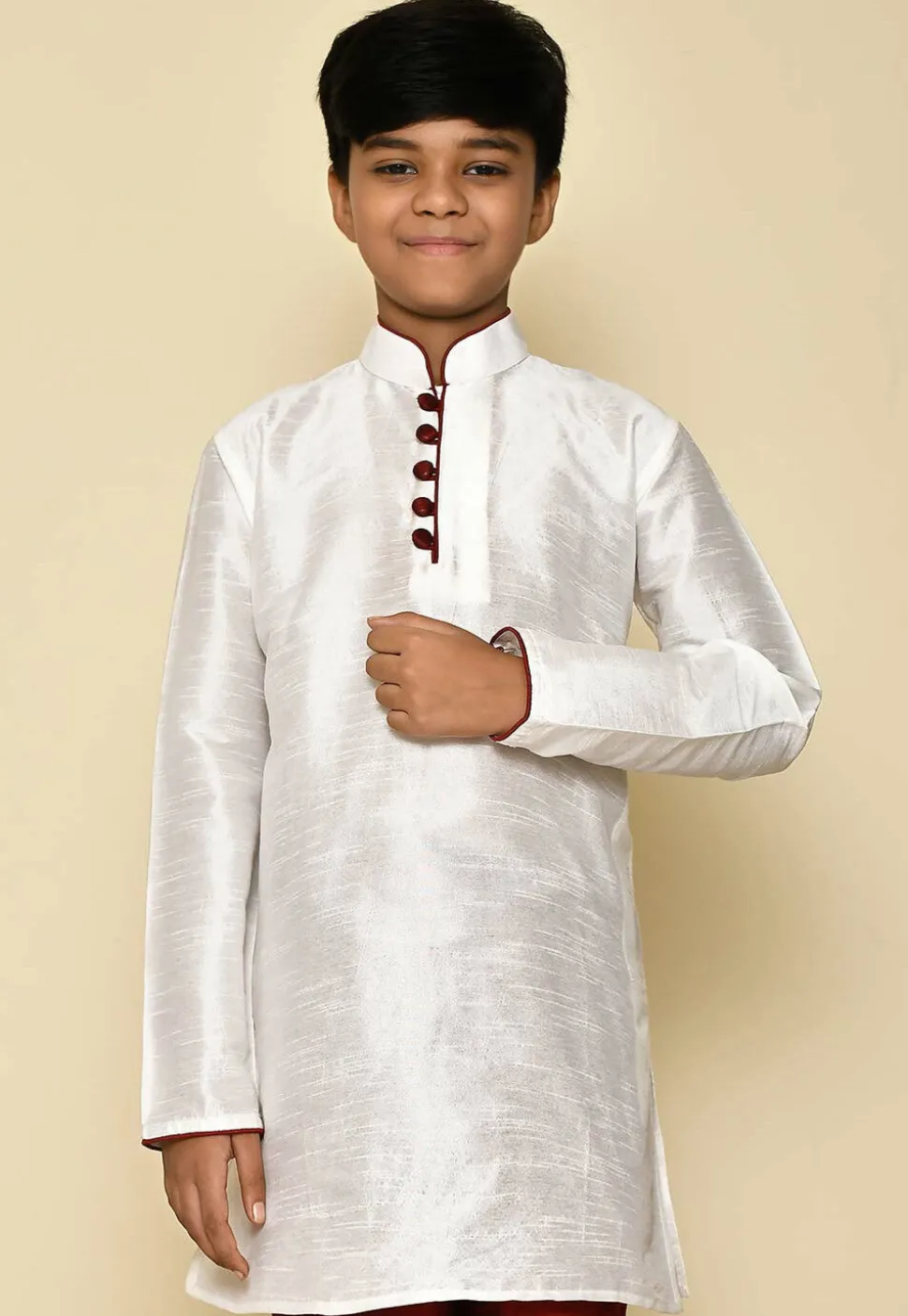 Solid Color Dupion Silk Kurta in Cream