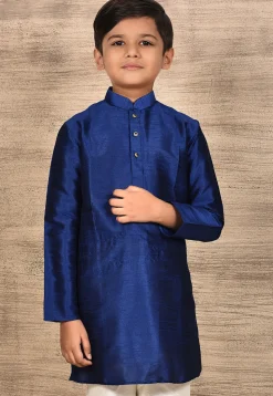 Solid Color Dupion Silk Kurta in Navy Blue