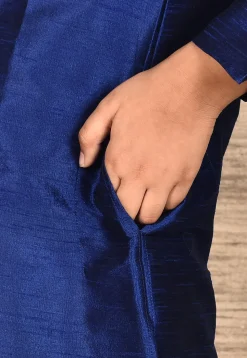 Solid Color Dupion Silk Kurta in Navy Blue