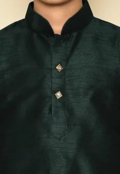 Solid Color Dupion Silk Kurta in Dark Green