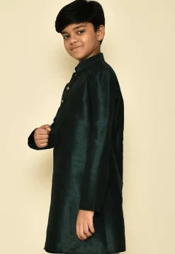 Solid Color Dupion Silk Kurta in Dark Green