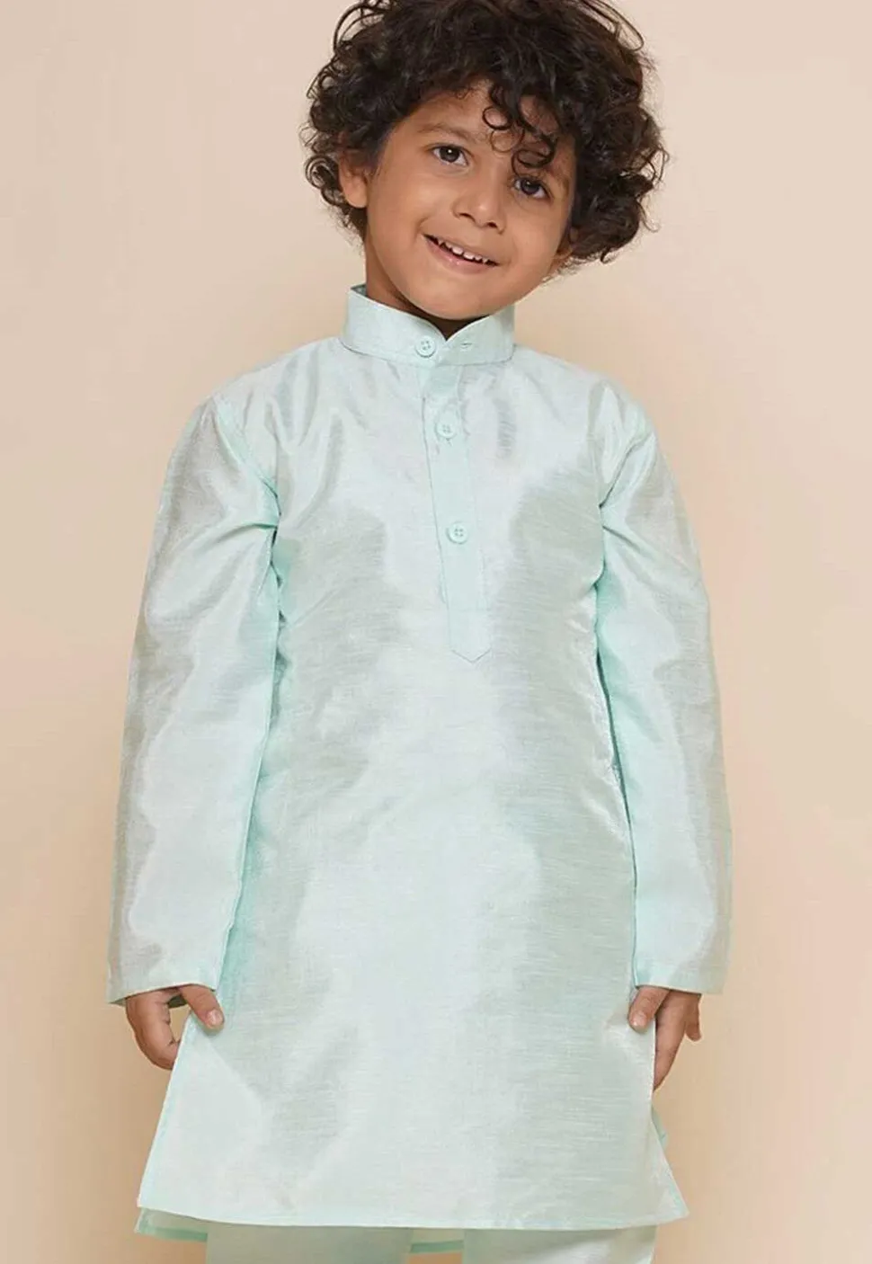 Solid Color Dupion Silk Kurta in Pastel Green