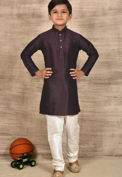 Solid Color Dupion Silk Kurta Set in Wine