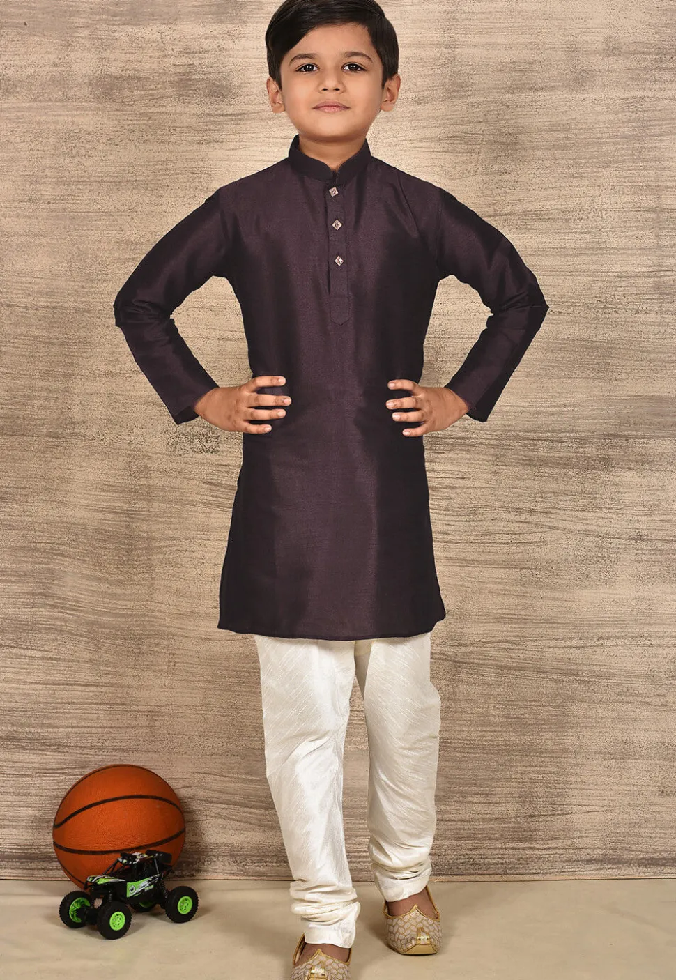 Solid Color Dupion Silk Kurta Set in Wine