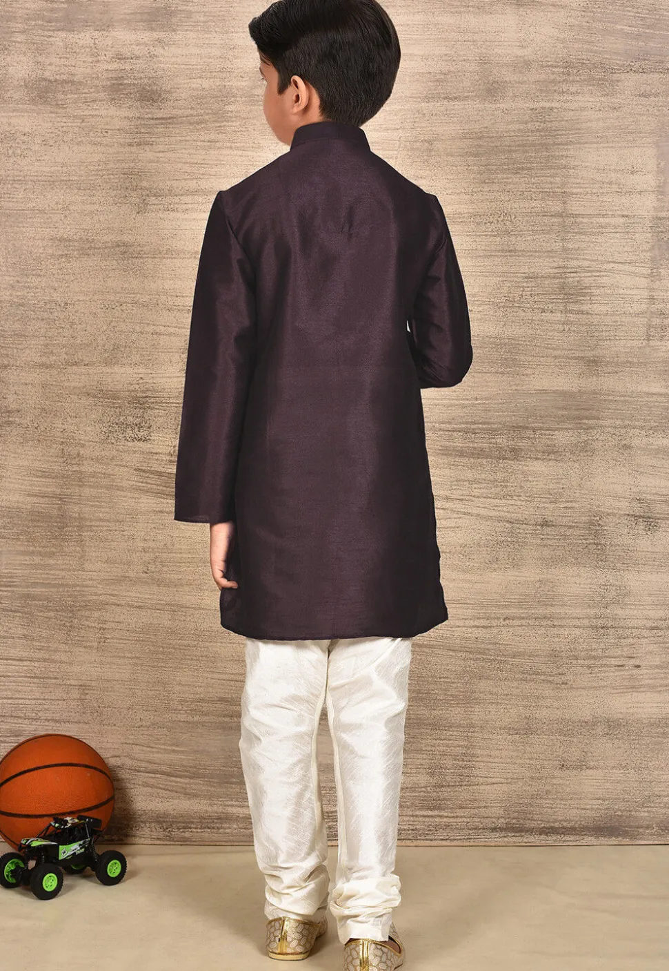 Solid Color Dupion Silk Kurta Set in Wine