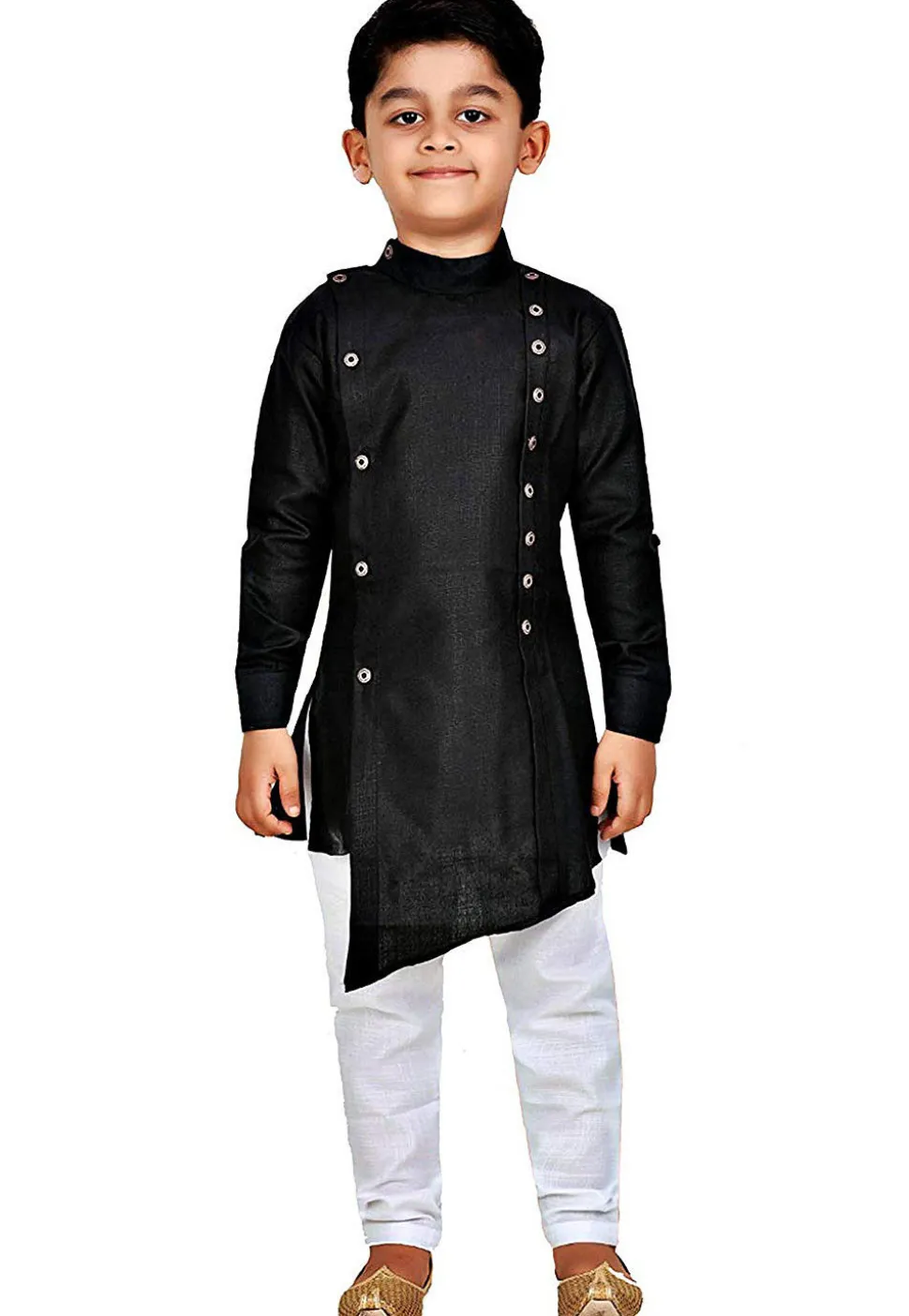 Solid Color Dupion Silk Kurta Set in Black