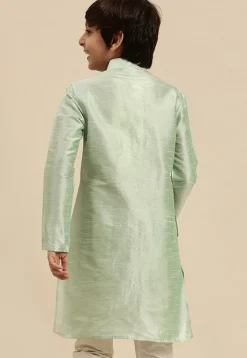 Solid Color Dupion Silk Kurta Pyjama Set in Pastel Green