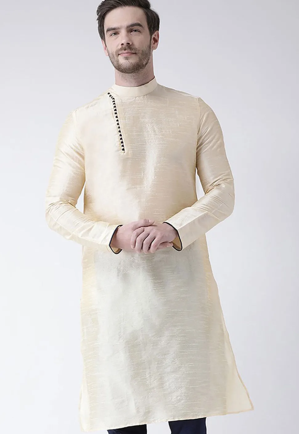 Solid Color Dupion Silk Kurta in Cream