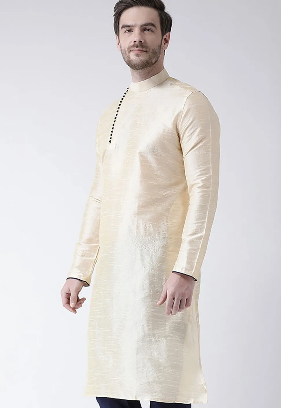 Solid Color Dupion Silk Kurta in Cream