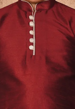 Solid Color Dupion Silk Kurta in Maroon