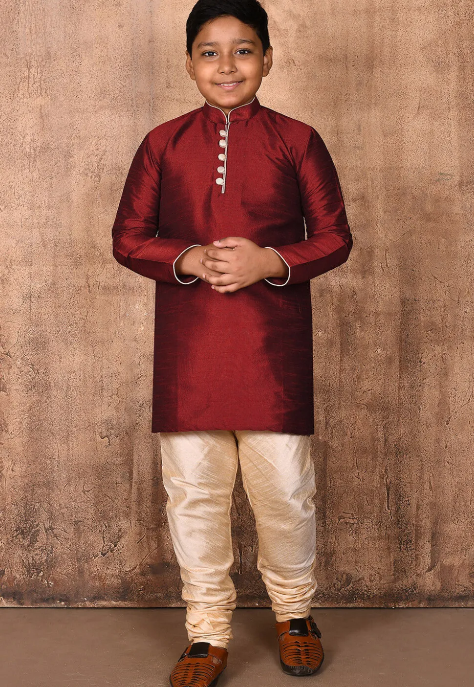 Solid Color Dupion Silk Kurta in Maroon
