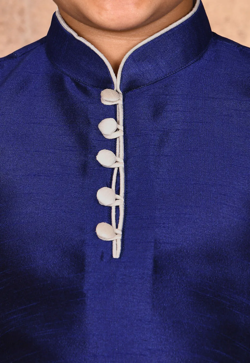 Solid Color Dupion Silk Kurta Set in Navy Blue