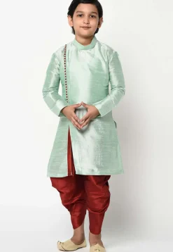 Solid Color Dupion Silk Kurta Set in Pastel Green