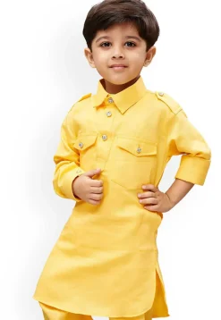 Solid Color Dupion Silk Kurta in Yellow