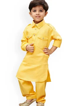 Solid Color Dupion Silk Kurta in Yellow