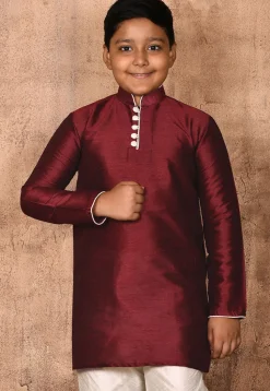 Solid Color Dupion Silk Kurta in Maroon