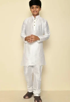 Solid Color Dupion Silk Kurta Set in Off White