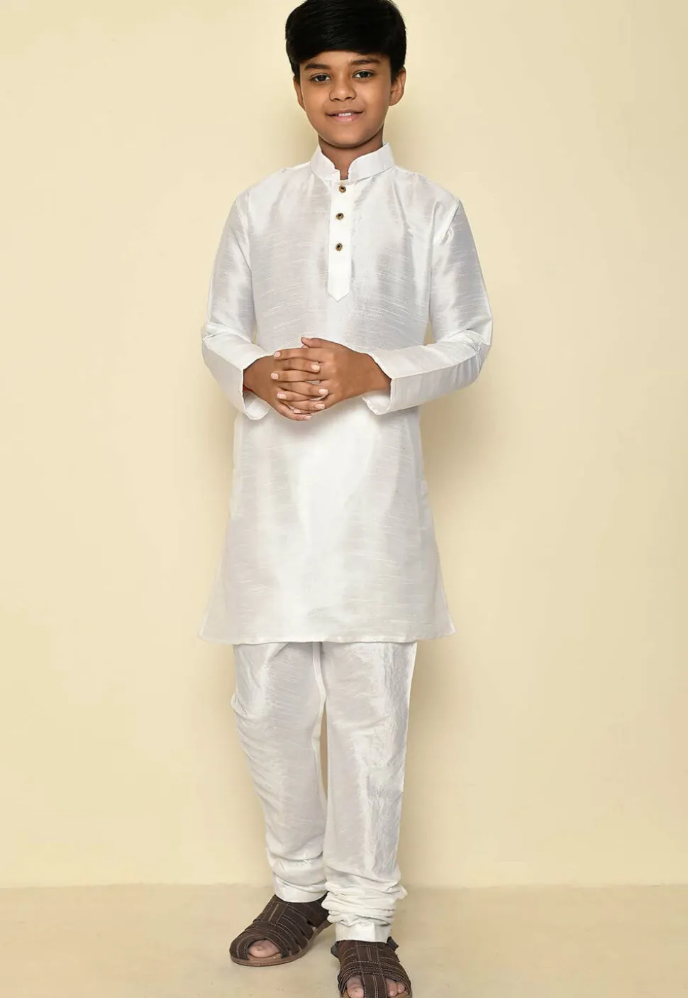 Solid Color Dupion Silk Kurta Set in Off White