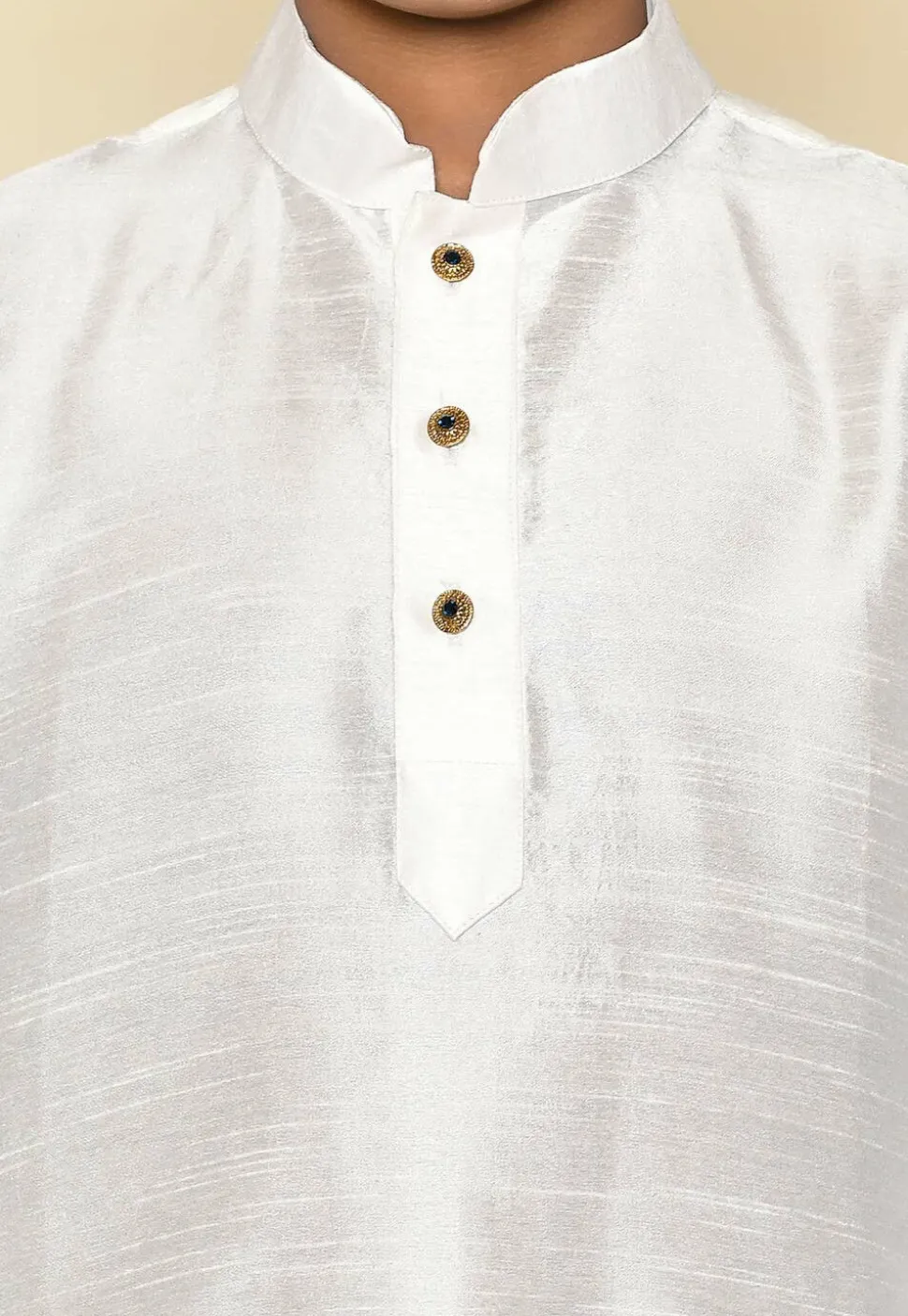 Solid Color Dupion Silk Kurta Set in Off White