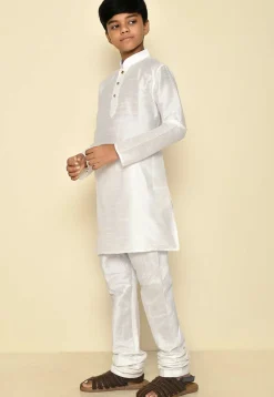 Solid Color Dupion Silk Kurta Set in Off White